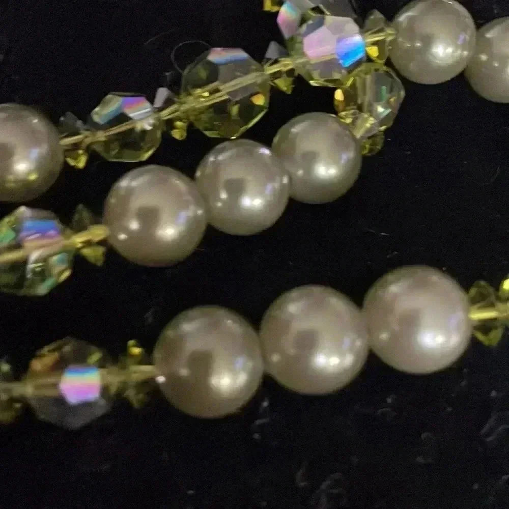 Vintage faux green pearl and Borealis necklace
